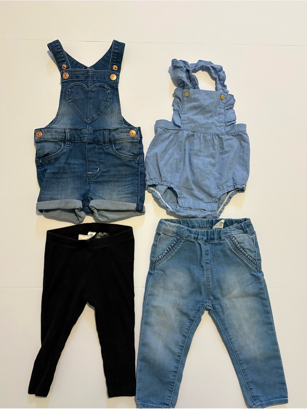 H&M Baby Girl Bundle - pants, denim overall, romper 6-12M